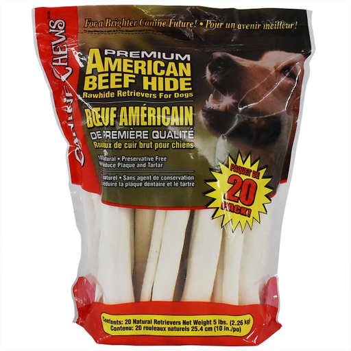 American Beef Hide Rawhide Retriever For Dogs, 20-count