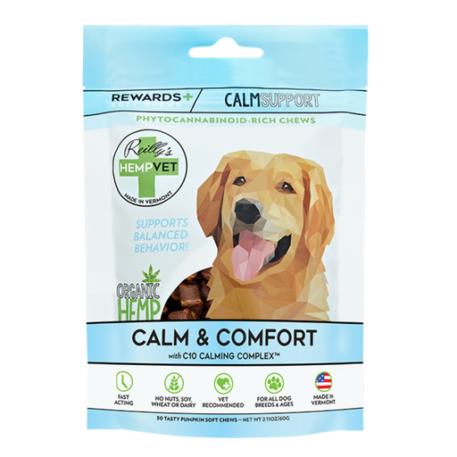 Reilly's Hemp Vet CALM / Comfort 30 Pumpkin Chew Treats for Dogs Stress Anxiety