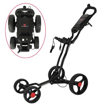 4 Wheels Golf Push Cart Easy Folding Black Aluminum alloy With Umbrella holder PLAYEAGLE Golf 4-wheel-pull cart