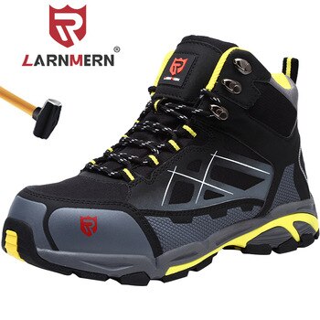 LARNMERN Mens Steel Toe Safety Shoes Lightweight Breathable Anti-smashing Anti-puncture Anti-static Protective Work Boots