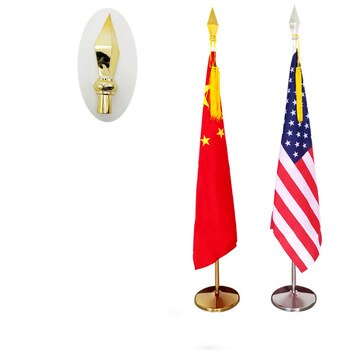 1PCS Customized 2m Length Heigh Gold Flag Pole Indoor Standing Floor Office Flags with Base Flagpole and Arrow Top