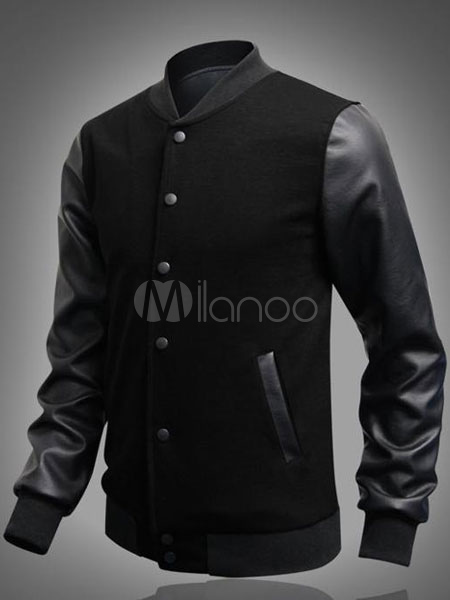 Black Bomber Jacket Men Jacket Stand Collar Long Sleeve Sport Jacket