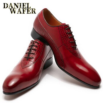 Luxury Men Oxford Shoes Men Dress Shoes Leather Italian Red Black Hand-polished Pointed Toe Lace up Wedding Office Formal Shoes