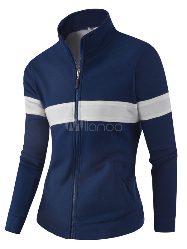 Men's Track Jacket Stand Collar Striped Long Sleeve Zip Up Sports Jacket