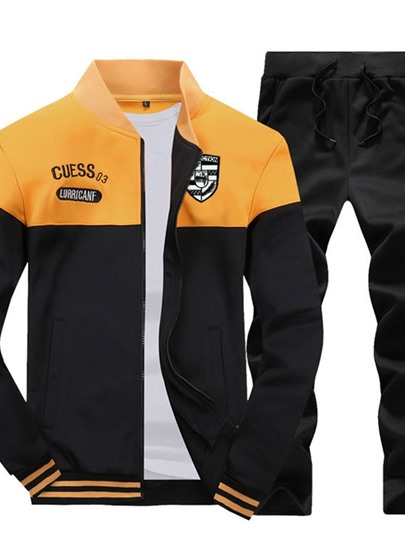 Zipper Jacket Sports Block Mens Outfit
