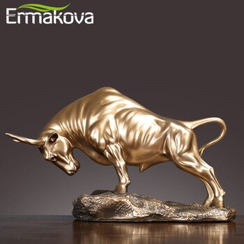 ERMAKOVA Cold Cast Bronze Cow Sculpture Statue Home Resin Animal Jewelry Home Bar Office Window Decoration Cafe