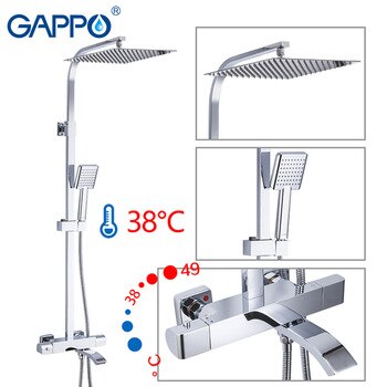 GAPPO Shower Faucets Thermostatic Bathroom Shower Set Thermostatic Bath Shower Waterfall Shower Heads Chrome Mixer Water Tap