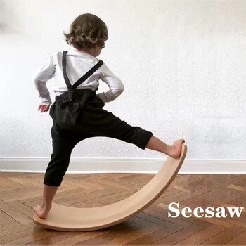 Solid wood Yoga Wheel Children's Bending Board Balance Beam Seesaw Toy Early Education Sensory Training Device Yoga Bending Boar