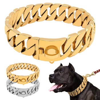 Strong Metal Dog Chain Collars Stainless Steel Pet Training Choke Collar For Large Dogs Pitbull Bulldog Silver Gold Show Collar