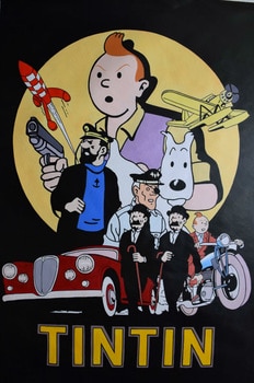 100% Hand Painted Modern Cartoon Oil Painting on Canvas TinTin Oil Canvas Painting Wall Art Painting Picture for Living Room