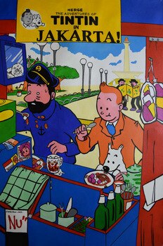 100% Hand Painted Modern Cartoon Oil Painting on Canvas TinTin Oil Painting Wall Art Painting Picture for Living Room Decoration
