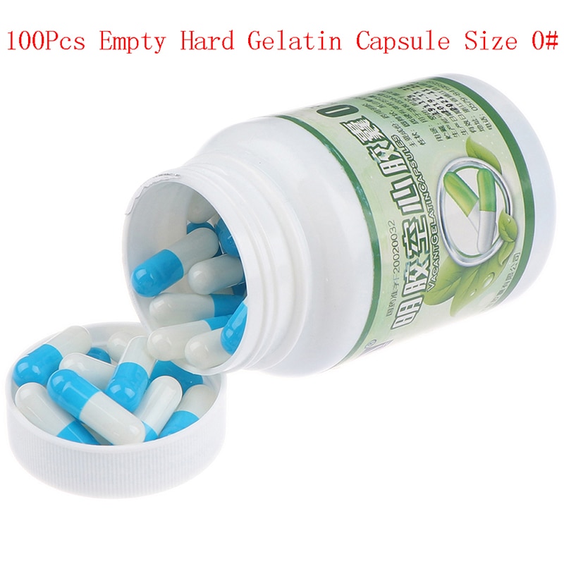 100Pcs/Bottle Empty Hard Gelatin Capsule Size 0# Gel Medicine Pill Vitamins Personal Health Care Pill Cases Splitters