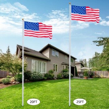 25ft Solemn Outdoor Decoration Sectional Halyard Pole US America Flag Flagpole Kit For National Day Independence Day