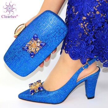 African Style Elegant Ladies Shoes And Matching Bag Set 2019 Italian Design Rhinestone High Heels Shoes And Bag Set For Party