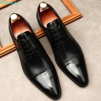 Brand Designer Men Dress Shoes Genuine Leather Lace Up Men's Shoe For Suit Black Office Party Formal Man Wedding Shoes