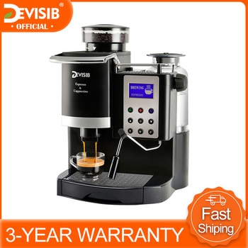 DEVISIB Express Barista Coffee Machine Maker with Conical Grinder Milk Warmer for Making Espresso Latte Cappuccino Americano Tea