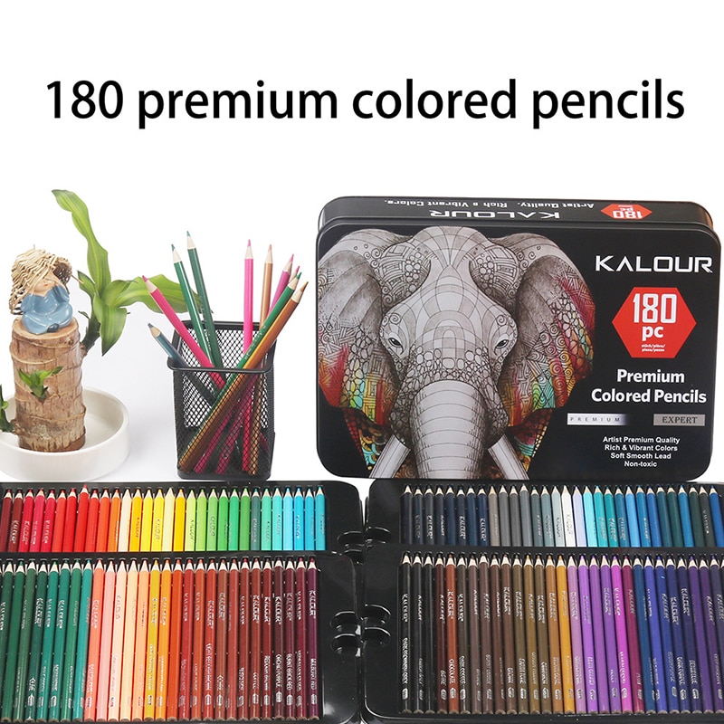 Oily Colored Pencils with Metal Box 180 Unique Coloured Pencils and Pre Sharpened Crayons for Coloring Book-Ideal Christmas Gift