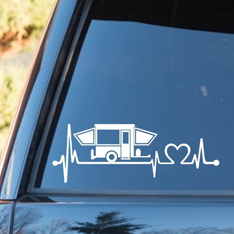 Pop Up Camper Travel Trailer Hiker Heartbeat Decal Sticker Tent Hiking