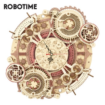 Robotime ROKR Zodiac Wall Clock 3d Wooden Puzzle Model Toys for Children Kids LC801