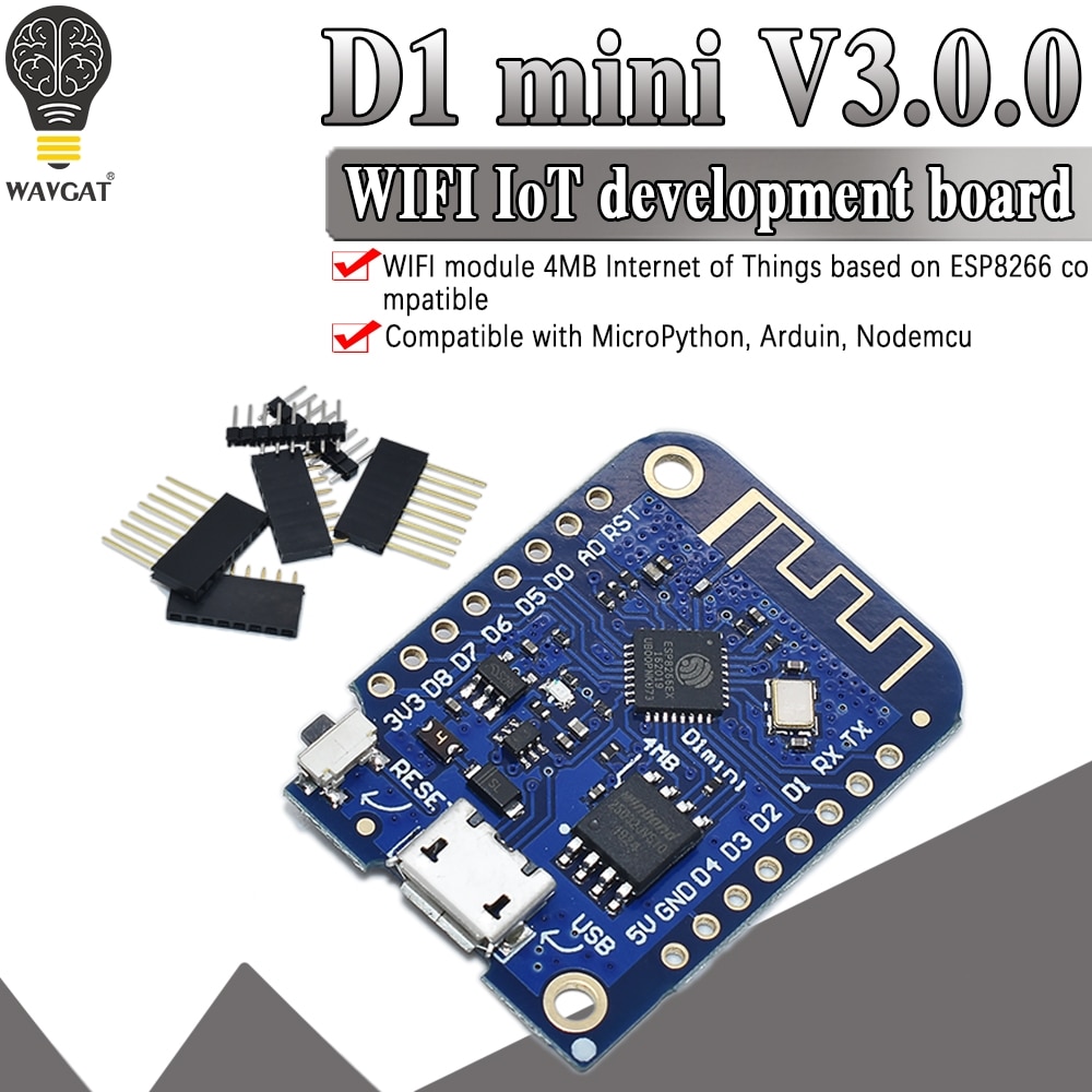 Wemos D1 Mini V3.0.0 WIFI Internet of Things Development Board Based ESP8266 CH340 CH340G 4MB For Arduino Nodemcu V2 MicroPython