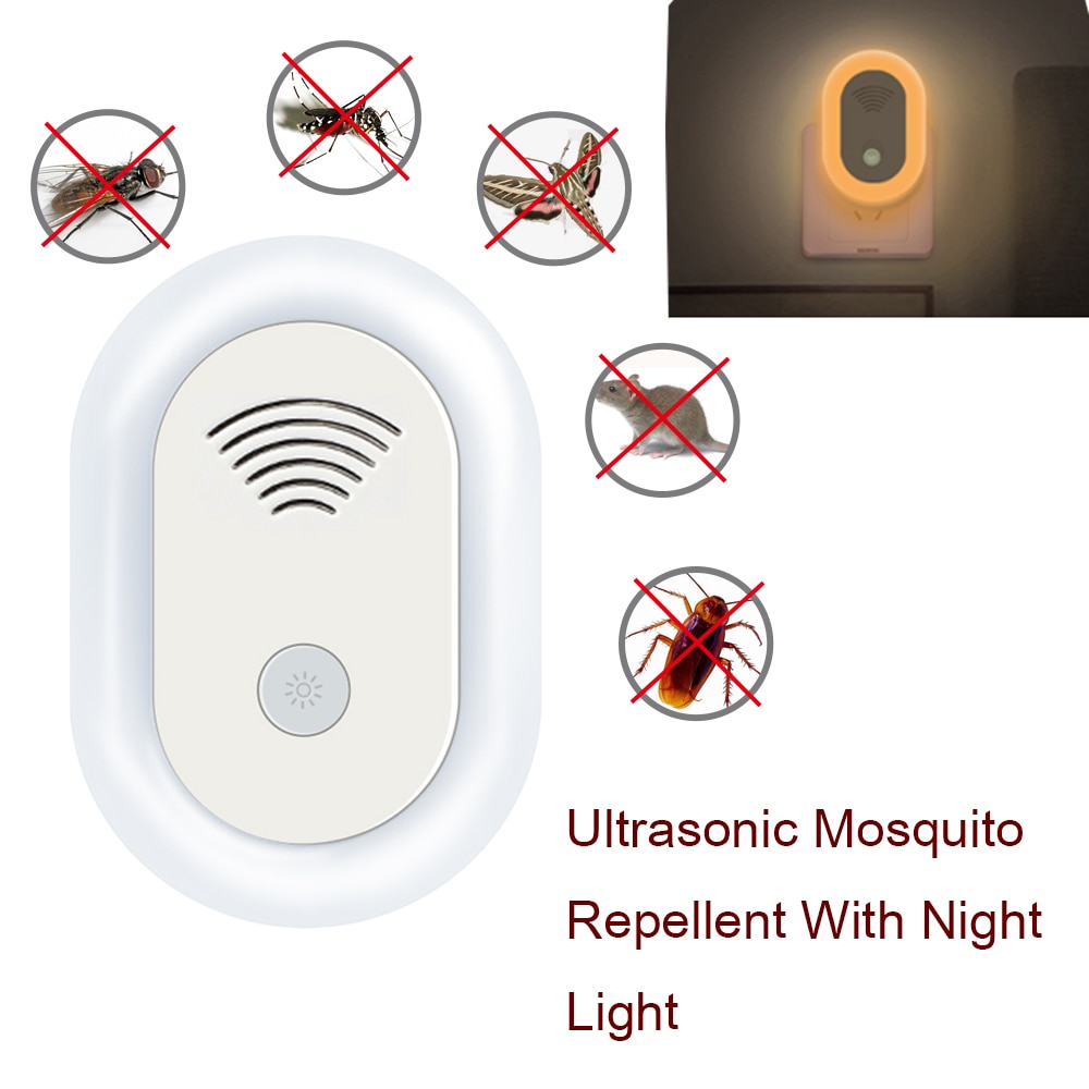 Anti Mosquito Insect Ultrasonic Repeller Mouse Cockroach Repeller Device With Night Light Electronic Fly Mite Bed Bug Killer