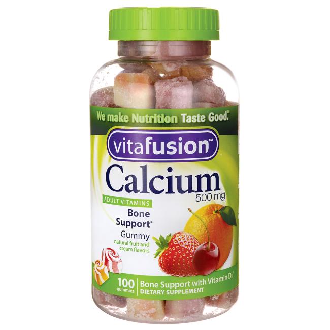 Vitafusion Calcium Adult Vitamins - Natural Fruit and Cream Flavors 500 mg 100 Gummies Health Minerals