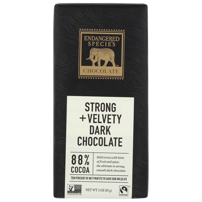 Endangered Species Chocolate Strong + Velvety Dark Bar 3 oz Bars